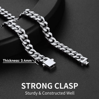 ChainsHouse Stainless Steel Mens Cuban Link Chain, Black/ 18K Gold Plated Miami Cuban Chain Necklace, 5mm/7mm/9mm/12mm/14mm Width, No Tarnish& Durable Hip Hop Mens Jewelry, 18"-30", Send Gift Box - color: a. 7mm width-steel, size: 26 inches