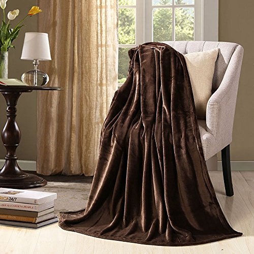 HYSEAS Flannel Fleece Throw Blanket Chocolate - Super Soft Plush Microfiber Solid Blanket for Couch, Bed, Chair, Sofa - Fuzzy Cozy Lightweight - 50x60 Inch - color: Chocolate