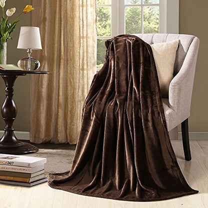 HYSEAS Flannel Fleece Throw Blanket Chocolate - Super Soft Plush Microfiber Solid Blanket for Couch, Bed, Chair, Sofa - Fuzzy Cozy Lightweight - 50x60 Inch - color: Chocolate