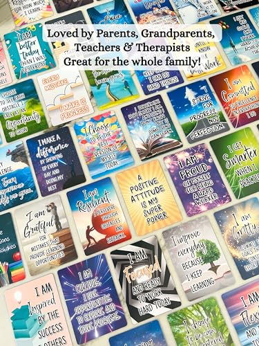 Growth Mindset Positive Affirmation Cards, 54 Affirmations, 150+ Inspiring Questions, Glossy Coated Cards with Storage Box, Meaningful Gift, Loved by Teachers, Therapists and Parents