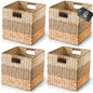 13x13x13 Storage Cube Bins Wicker Storage Basket for Cube Shelf, Natural Foldable Square Baskets for Storage, Large Woven Cube Storage Bin with Handle, Baskets for Pantry, Bedroom Set of 4