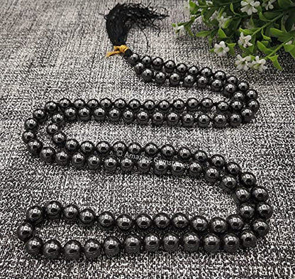 Amazing Gemstone Japa Mala 108 Prayer Beads Necklace and Wrist Mala Bracelet for Meditation - color: Hematite, size: Hand Knotted