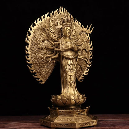 Sculpture Meditating Statue Guanyin Ornament Crafts Brass Decor Statue Zen Decor Bodhisattva Meditation Room Decor Figurine Sitting