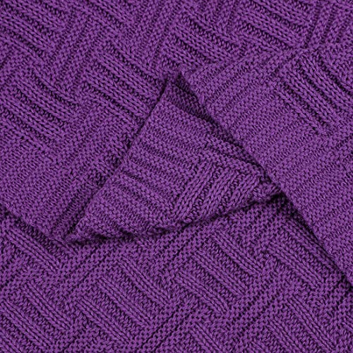 uxcell 100% Cotton Cable Knit Throw Blanket,Soft Lightweight Lap Blanket,Textured Solid Sofa Throw Couch Cover Decors Knitted Blankets, Grape 50"x 60" - color: Grape
