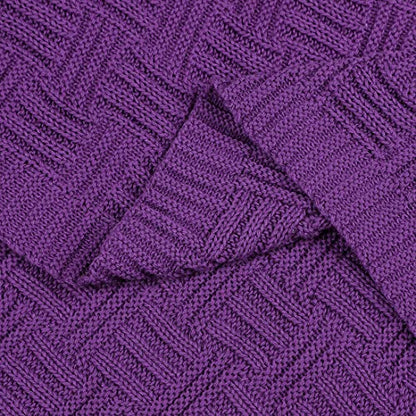 uxcell 100% Cotton Cable Knit Throw Blanket,Soft Lightweight Lap Blanket,Textured Solid Sofa Throw Couch Cover Decors Knitted Blankets, Grape 50"x 60" - color: Grape
