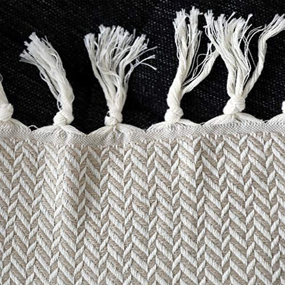 Peshtemania Premium Cotton Boho Throw Blanket Fall Throw Blanket |50”x60”| Beige Cream for Bed Sofa Couch Outdoor Farmhouse Turkish Throws and Blankets for Bedroom Picnic Blankets Yoga Blanket