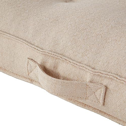 Square Tufted Floor Pillow with Removable Cover, Cream, Medium (32") - color: Cream, size: Medium (32")