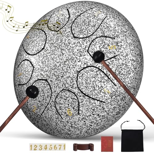 Rain Drum for Outside Garden, 6 Inches 8 Notes Steel Tongue Chakra Drums, Waterproof Meditation Rain Chime, Musical Instruments for Adult Gift with Bag, Music Book, Drum Mallets (Star Sliver) - color: Star Sliver, size: 6 Inches
