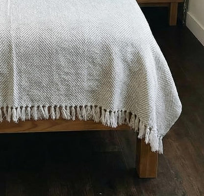 Bed Blanket, Lightweight, Cotton-Rich Blend, 100% Recycled Cotton, Twin Size (57 x 79 Inch), Textured Woven Bedding, Easycare, Breathable Layering, Summer Coverlet, Warm Gray - color: Warm Gray, size: Twin