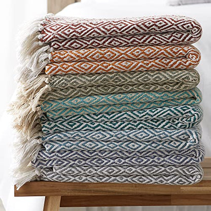 DII Rustic Farmhouse Double Diamond Woven Throw, 50x60, Aqua - color: Aqua
