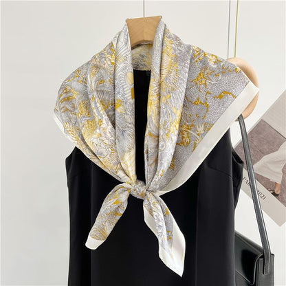 ANDANTINO 100% Pure Mulberry Silk Scarf 35" Large Square Lightweight Headscarf –Women’s Hair Wraps-With Gift Packed - color: Forest-creamy White