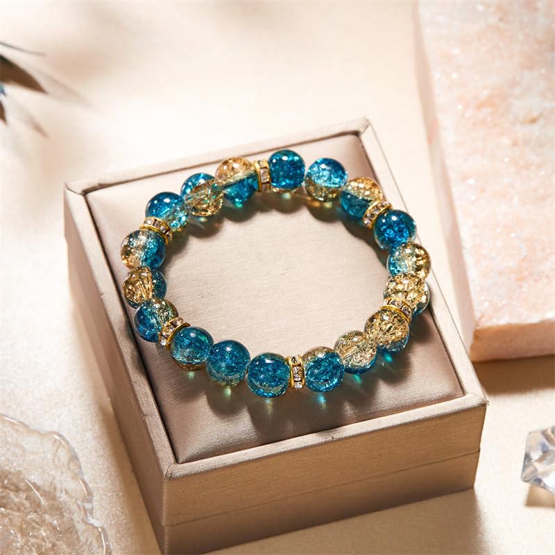 LANG XUAN Beaded Stretch Bracelets for Women Men Healing Crystal Stone Bracelet Bead Adjustable Unisex Gemstones Bracelets 10MM Weave Jewelry Gifts - color: 2pcs Yellow blue