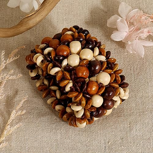 COLORFUL BLING Handmade Natural Wooden Beads Cuff Bracelet Woven Chunky Geometric Bangle for Women Summer Beach Boho Jewelry - color: mix flat