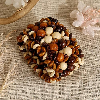 COLORFUL BLING Handmade Natural Wooden Beads Cuff Bracelet Woven Chunky Geometric Bangle for Women Summer Beach Boho Jewelry - color: mix flat