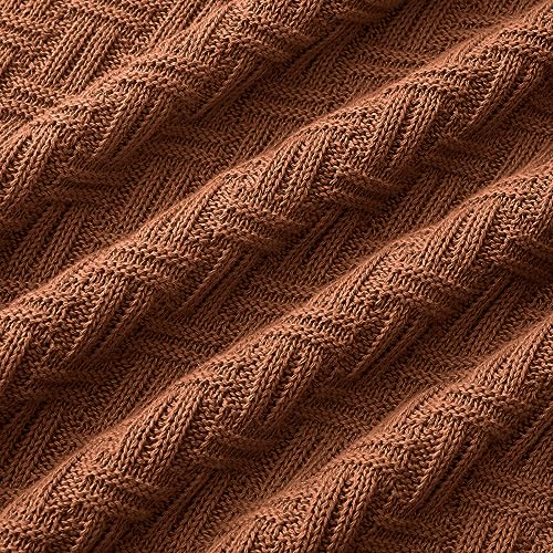 TREELY 100% Cotton Knitted Throw Blanket Couch Cover Blanket(60 x 80 Inches, Brown) - color: Brown, size: Twin (60 in x 80 in)