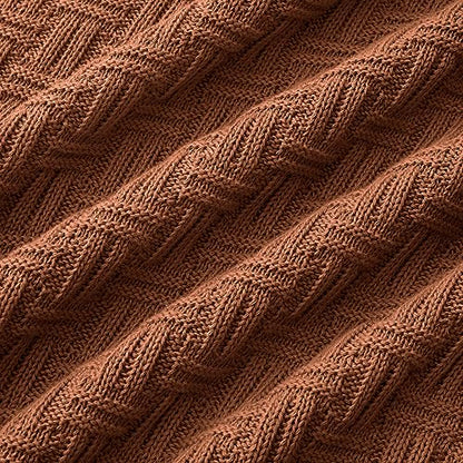 TREELY 100% Cotton Knitted Throw Blanket Couch Cover Blanket(60 x 80 Inches, Brown) - color: Brown, size: Twin (60 in x 80 in)