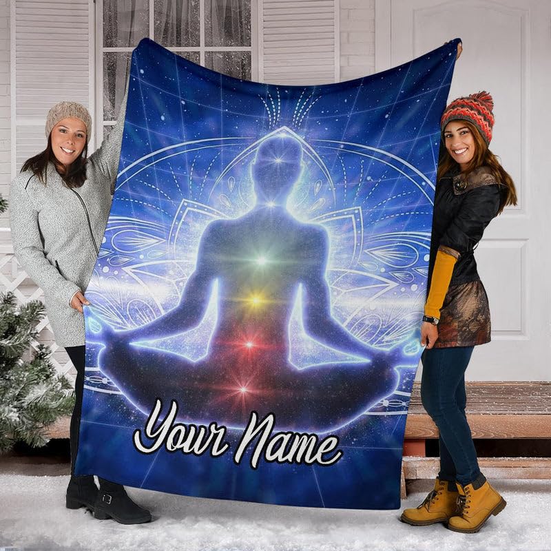 Personalized Chakra Meditation Blanket – Custom Name Spiritual Healing Throw – Yoga Zen Energy Gift for Men Women – Galaxy Style (Small 30x40 Inches) - size: Small 30x40 Inches