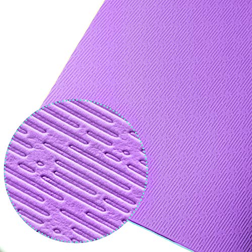 Hatha Yoga Extra Thick TPE Yoga Mat - 72"x 32" Thickness 1/2 Inch -Eco Friendly SGS Certified - With High Density Anti-Tear Exercise Bolster For Home Gym Travel & Floor Outside - color: Purple/Green