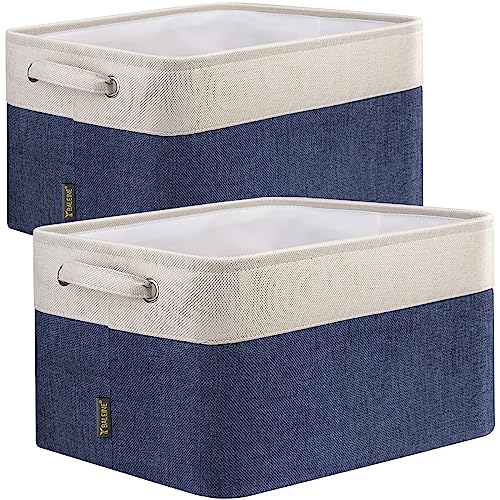 BALEINE 2 Pack Fabric Closet Storage Bins for Shelves, Linen Closet Organizers and Storage, Decorative Baskets for Organizing, Shelf, Clothes, Home, Office (Navy Blue, 12"x8"x8") - color: Navy Blue, size: 2PCS/Small-12x8x8