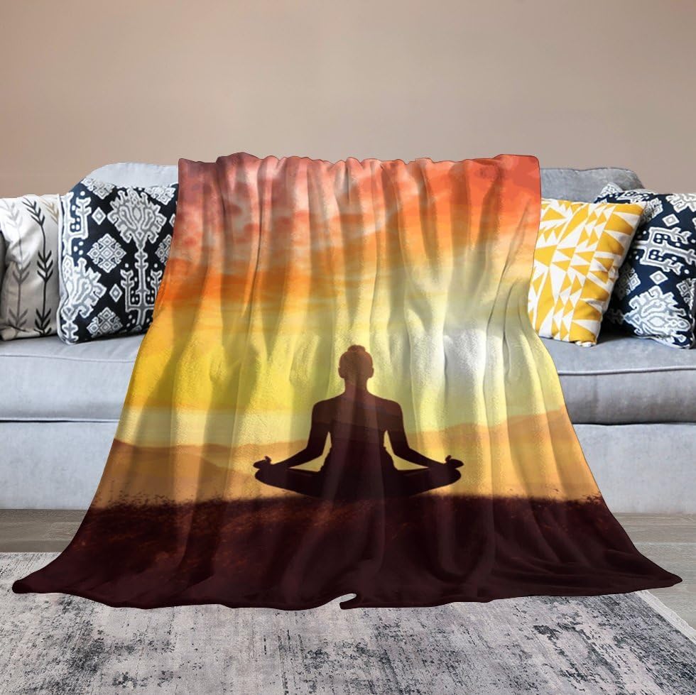 Yoga Meditation Soft Throw Blanket for Couch Lightweight Flannel Blanket for Sofa Couch Throw Bed Warm Cozy Decorative Blankets Fall Winter Decor 60"x80" - size: 60"x80"