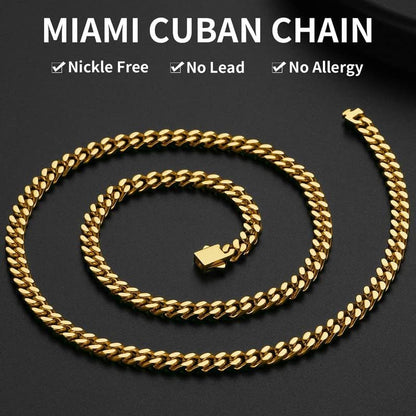 ChainsHouse Stainless Steel Mens Cuban Link Chain, Black/ 18K Gold Plated Miami Cuban Chain Necklace, 5mm/7mm/9mm/12mm/14mm Width, No Tarnish& Durable Hip Hop Mens Jewelry, 18"-30", Send Gift Box - color: e. 5mm width-gold, size: 18 inches