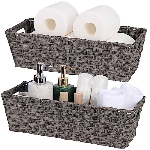Onlytak Plastic Wicker Storage Baskets - Toilet Tank & Bathroom Baskets, Woven for Organizing & Decor, Dark Grey, 15¾" x 6¾" x 4¾", 2-Pack - color: Dark Grey, size: 15¾" x 6¾" x 4¾"