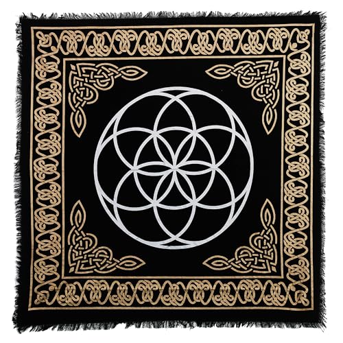 Indian Consigners Altar Seed of Life Witchcraft Alter Tarot Spread Square Spiritual 36x36 Sacred Altar Cloth (Seed of Life Gold Silver) - color: Seed of Life Gold Silver