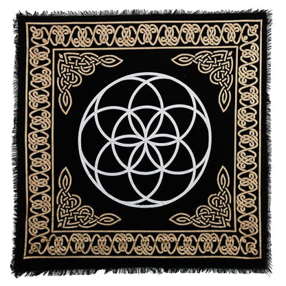 Indian Consigners Altar Cloth Seed of Life Witchcraft Alter Tarot Spread Top Cloth Wiccan Square Spiritual 18 by 18 Sacred(Seed of Life Gold Silver) - color: Seed of Life Gold Silver
