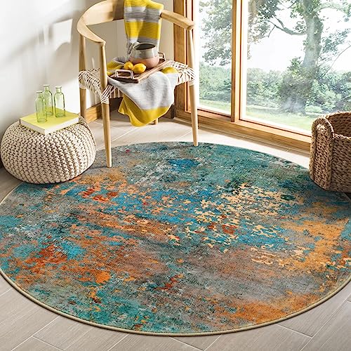 Lahome Modern Abstract Round Rug - 4Ft Colorful Rugs for Entryway Small Bathroom Rugs Washable 4x4 Circle Mat, Contemporary Indoor Floor Accent Carpet for Kitchen Bedroom Family Room Decor - color: Rosy, size: 4' Round