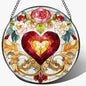 Stained Glass Window Hanging, 8 in Valentine Heart Sun Catcher, Stained Glass Suncatcher, Gift for Wife, Gift for Girlfriend, Mother's Day, Christmas, Birthday, Valentine's Day Gifts for Couple, Her - color: Heart Flower