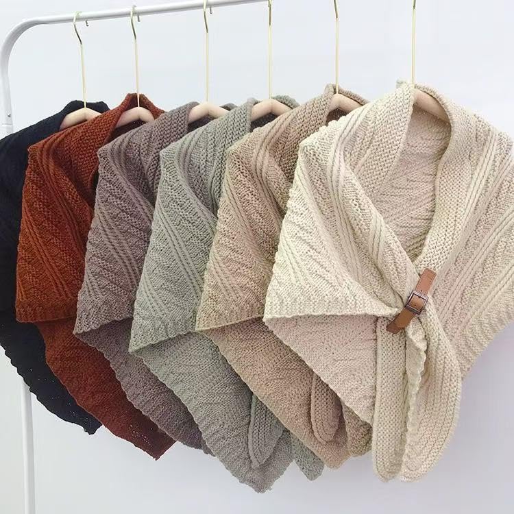 WaJuemy Pashmina Shawl Wraps for Women Cross Sweater Shawls and Wraps Cardigan Cape Front Poncho Knit Cashmere Sweater Shawl - color: 08 Ivory L
