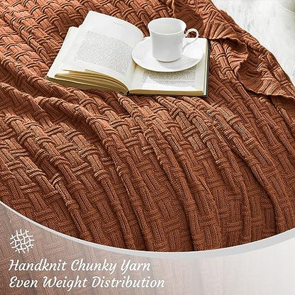 TREELY 100% Cotton Knitted Throw Blanket Couch Cover Blanket(60 x 80 Inches, Brown) - color: Brown, size: Twin (60 in x 80 in)