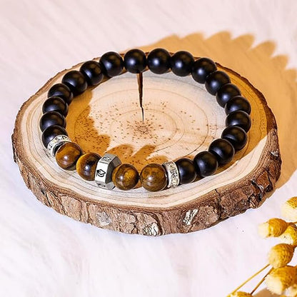 Healing Beads Bracelets for Women Men, Adjustable Natural Stone Beaded Bracelet Stackable Chain Stretch Jewelry Gifts - color: Black-1