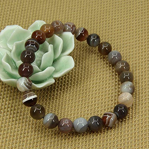 Angelstones Handmade Natural Healing Gemstone 8mm Round Beads Stretch Crystal Bracelet 7 Inch Unisex - color: Botswana Agate
