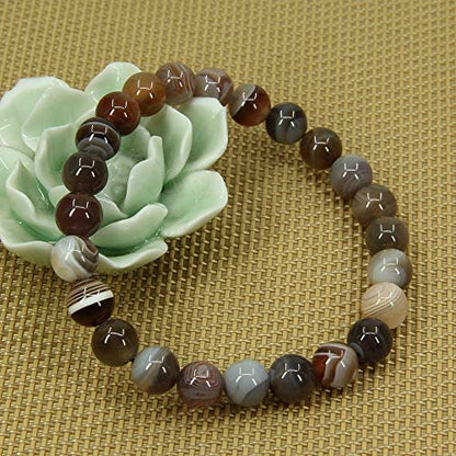 Angelstones Handmade Natural Healing Gemstone 8mm Round Beads Stretch Crystal Bracelet 7 Inch Unisex - color: Botswana Agate