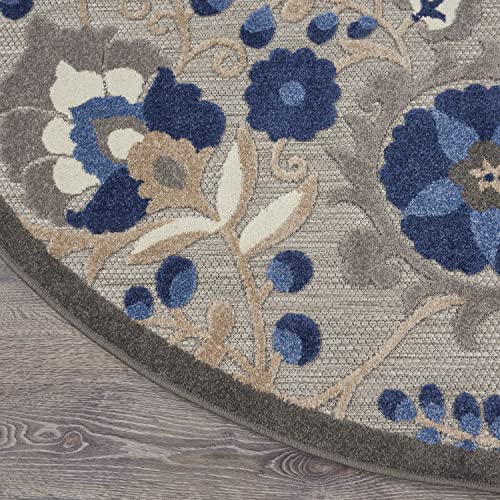 Nourison Home Aloha Natural Blue 4' x Round Area Rug - Easy Clean, Non Shedding, Bed Room, Living Room, Dining Room, Kitchen (4' x Round) - color: Natural Blue, size: 4' (Round)
