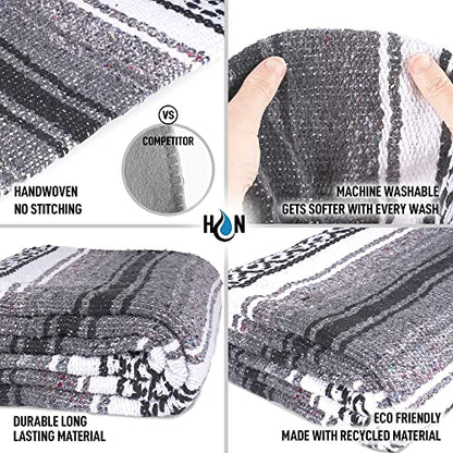 Authentic Extra Large Mexican Blanket - 70"x50" Handwoven Yoga, Serape, Artisanal Falsa, Beach, Camping, Picnic, Outdoor Blanket (Oxford) - color: Oxford