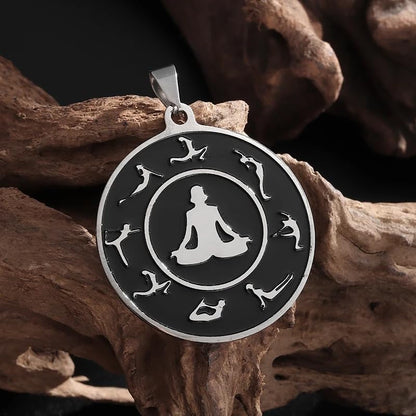 Stainless Steel Body Yoga Meditation Chart Pendant Necklace for Men and Women Sports and Leisure Style Jewelry Gifts
