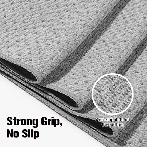 MoKo Hot Yoga Towel, Non-Slip Yoga Mat Towel with Grip Dots, 74.4"×27.3" Yoga Mat Cover for Pilates, Fitness, Meditation, Swimming Pool, Beach, Travel Yoga Mat with Corner Pockets, Gray