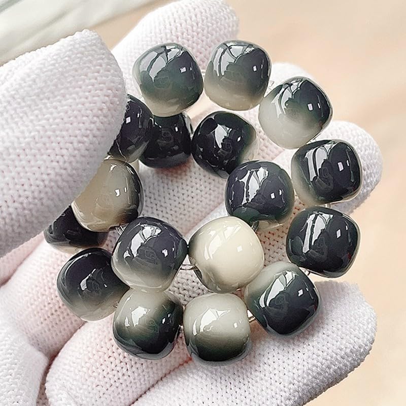 MUDI Bracelet For Women, Bodhi Seed Beads Bracelets Fidget Healing Energy Protection Stretch to My Man Jewelry Gift - color: Round Ink White