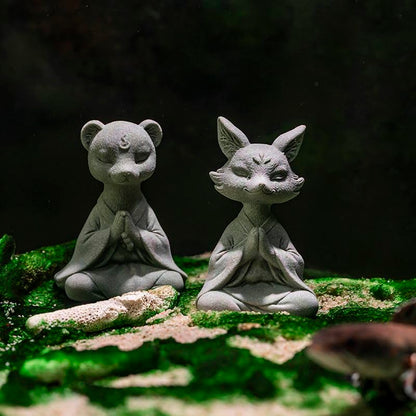 livelyfish Meditating Fox Buddha Statue Aquarium Zen Yoga Animal Figurines Sandstone Sculpture for Fish Tank Garden Tabletop Decor (S2) - size: S2