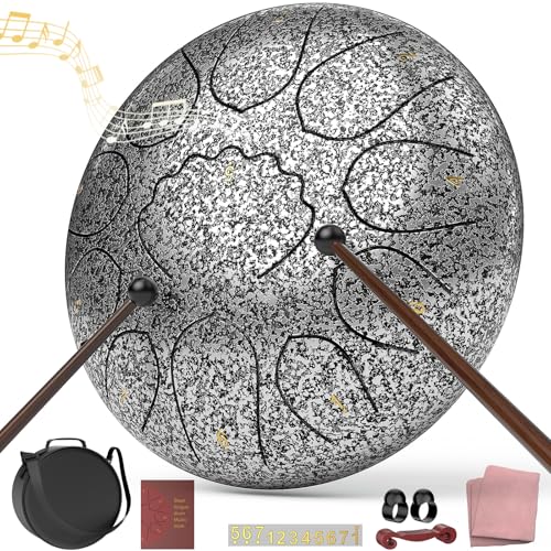 Rain Drum for Outside Garden, 8 Inches 11 Notes Steel Tongue Drum, Waterproof Meditation Rain Chime, Musical Instruments for Adult Gift with Bag, Music Book, Mallets (Star Sliver) - color: Star Sliver, size: 8 Inches
