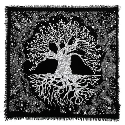 Indian Consigners Tree of Life Altar Cloth Tapestry Tablecloth Celtic Trees Ritual Spiritual Cloth for Sacred Places, Cotton Square Tarot Table Cover 36 by 36 Sacred - color: Silver Trunk Tree, size: 36" x 36" (Square)
