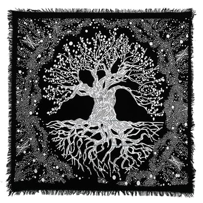 Indian Consigners Tree of Life Altar Cloth Tapestry Tablecloth Celtic Trees Ritual Spiritual Cloth for Sacred Places, Cotton Square Tarot Table Cover 18 by 18 Sacred - color: Silver Trunk Tree, size: 18" x 18" (Square)