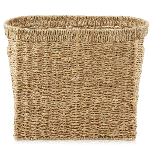 Casafield Woven Magazine Holder with Handles, Natural - Seagrass Storage Basket for Bathroom, Living Room, Home Office - color: Natural - Seagrass