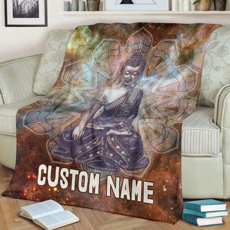 Custom Name Buddha Meditation Blanket – Personalized Zen Fleece Throw with Mandala Design, Spiritual Gift for Him or Her (Medium 50x60 Inches) - size: Medium 50x60 Inches