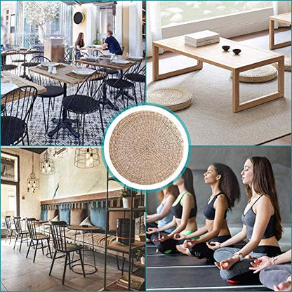 GOTOTOP Round Tatami Floor Cushion for Meditation, Handwoven Straw Seat Pillow for Yoga and Living Room Décor, Soft Padded Round Mat 15.75 Inch