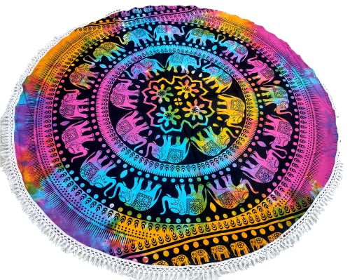 Round Tapestry Indian Mandala Roundie Beach Throw Tapestry Hippy Boho Gypsy Cotton Tablecloth, Round Yoga, Picnic Sheet (42 Inches, Multi Color) - color: Multi Color, size: 42"L x 42"W