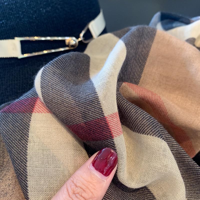 Soft Silky Pashmina Shawl Wrap for Women,Lightweight Spring, Elegant Wrap for Spring Wedding & Travel - color: Coffee Grid