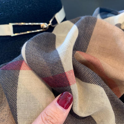 Soft Silky Pashmina Shawl Wrap for Women,Lightweight Spring, Elegant Wrap for Spring Wedding & Travel - color: Coffee Grid